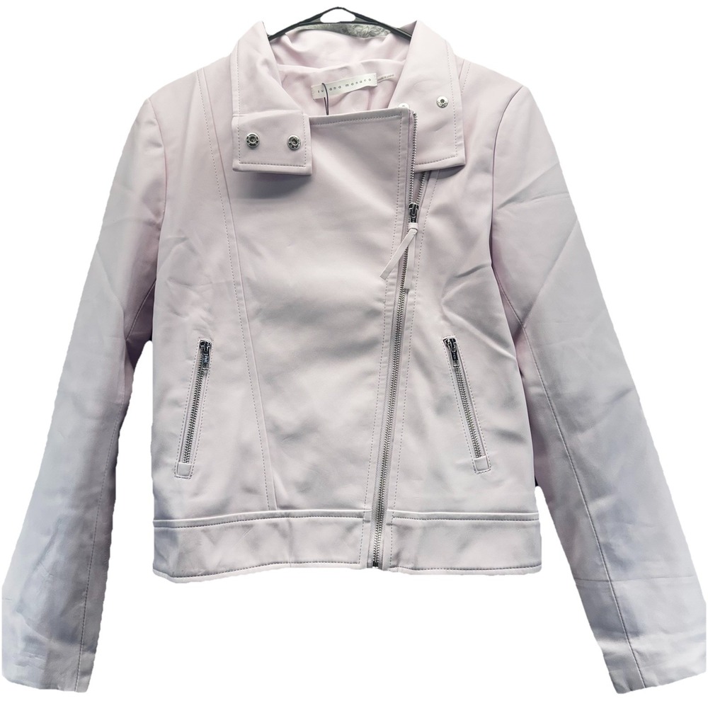 Susana Monaco Faux Vegan Leather Full Zip Moto Jacket Light Pink XS